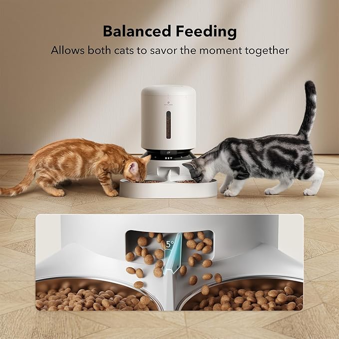 Bundle of PETLIBRO Automatic Cat Feeder with Camera for 2 Cats (Dual Tray, White) and 6 Packs Pet Food Desiccant Bag