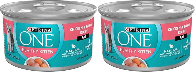Purina ONE Grain Free, Natural Pate Wet Kitten Food, Healthy Kitten Chicken & Salmon Recipe - (Pack of 48) 3 oz. Pull-Top Cans