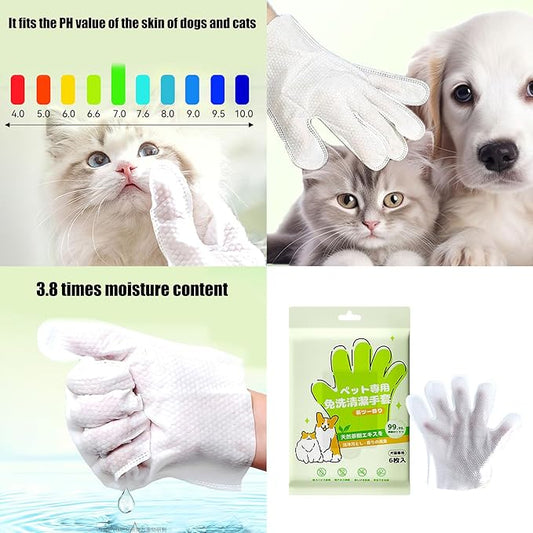 6PCS/Bag Pet for Dog Cats Gentle Extracts NoRinse Design Easy to Use Wipe Gloves for Grooming Removal Pet for Daily Care