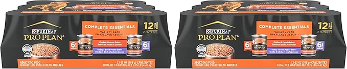 Purina Pro Plan Wet Dog Food Grain Free Complete Essentials Variety Pack,Chicken and Carrots and Turkey-and Sweet Potato Entrees - 13 oz. Cans,(Pack of 24)