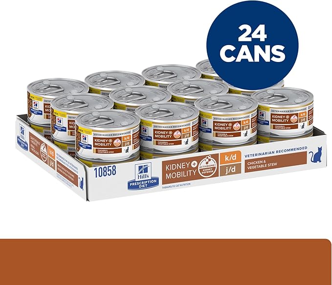Hill's Prescription Diet k/d Kidney Care + Mobility Wet Cat Food, Veterinary Diet, Chicken & Vegetable Stew, 2.9 oz. Cans, 24-Pack