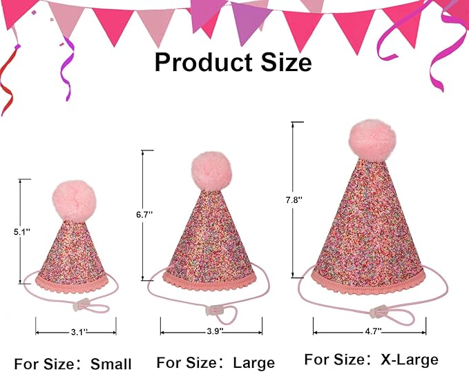 PTDECOR Dog Birthday Party Supplies, Pink Birthday Girl Bandana, Glitter Dog Birthday Hat with Numbers for Large X-Large Dogs Pets (X-Large)