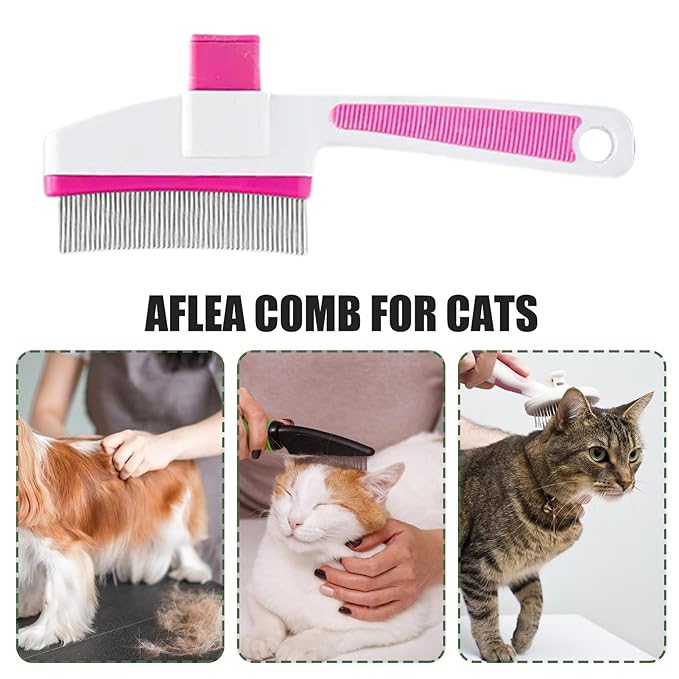 Cat Hair Brush for Dogs and Cats, Dog Grooming Supplies with Easy Release Button, Puppy Flea Cleaning Comb for Bathing Long and Short Hair Pets, Indoor Outdoor Removal, Soft Gentle Grooming Tool