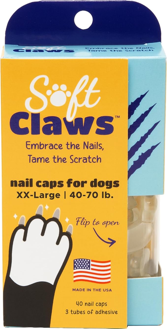 Soft Claws Dog Nail Caps, 40 XX-Large Nail Caps, Made in USA - Vet Developed, Safe & Non-Toxic Easy to Apply Claw Covers | Protects Furniture & Skin, Clear
