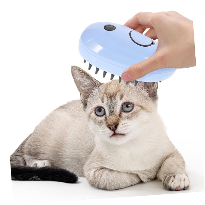 Self-cleaning Cat Steam Brush for Grooming Massage Multifunctional Pet Hair Remover Efficient Deshedding Tool for Types Blue