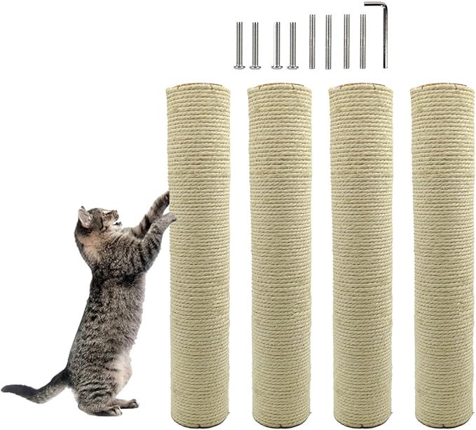 M8 Cat Scratching Post Replacement,4PCS Cat Tree Replacement Post 15.7 in Natural Sisal Kitty Scratcher Refill Poles DIY Scratch Tower Repair Pole for Kittens Furniture Spare Parts