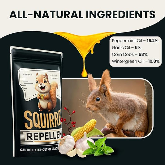 Squirrel Repellent Outdoor, Natural Squirrel Deterrent for Plants, Attic & Bird Feeders, Safe Around Kids & Pets, Helps Keep Squirrels Chipmunk Away from Yard & Garden – 10 Pouches