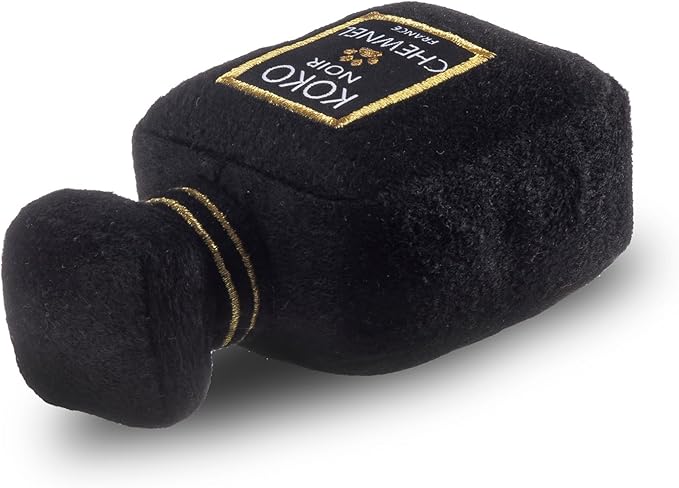 Dog Diggin Designs Chewnel Noir Pawfum Plush Dog Toy Bottle | Luxury-Inspired Parody Designer Perfume Bottle with Squeaker, Soft Plush Fashion Dog Toy – Prêt-à-Porter Play!