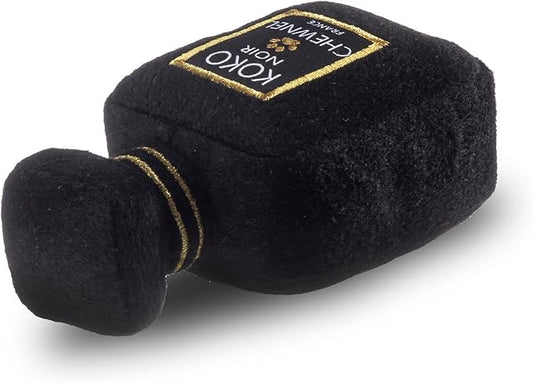 Dog Diggin Designs Chewnel Noir Pawfum Plush Dog Toy Bottle | Luxury-Inspired Parody Designer Perfume Bottle with Squeaker, Soft Plush Fashion Dog Toy – Prêt-à-Porter Play!