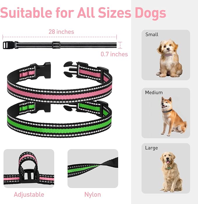 Dog Collar 3 Pack, Shock Collar Replacement Strap Compatible with Peture Bousnic Junbow PetSafe Delupet Garmin Patpet Dogtra DogCare Slopehill Brand Training Collar and Bark Collar (Black&Green&Pink)