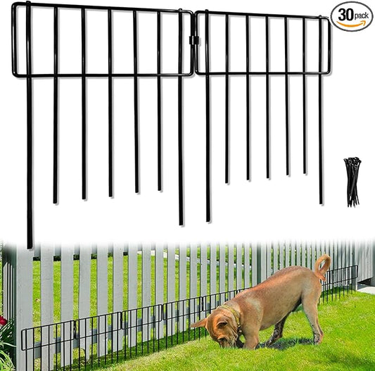 30 Pack Animal Barrier Fence, No Dig Fence Decorative Fences, Rustproof Metal Small Garden Fence Border for Dogs Rabbits (Black, 30 Pack,30Ft)