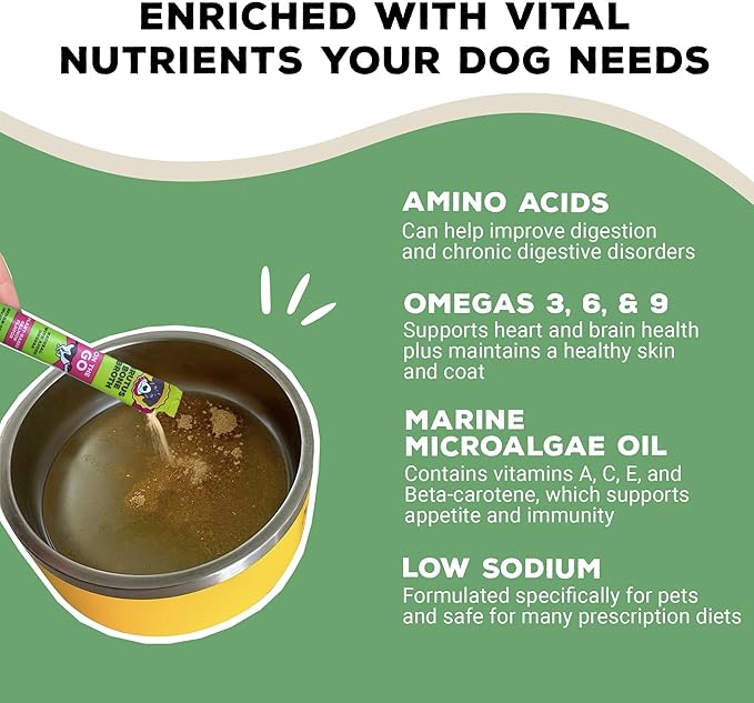 Brutus Broth Instant On The Go Vegetable Powder for Dogs - Vegetable Powder with Omegas 3, 6 & 9 & Turmeric - Human Grade Food Toppers for Dry Food & Picky Eaters - 5 Stick (Vegetable Flavor)