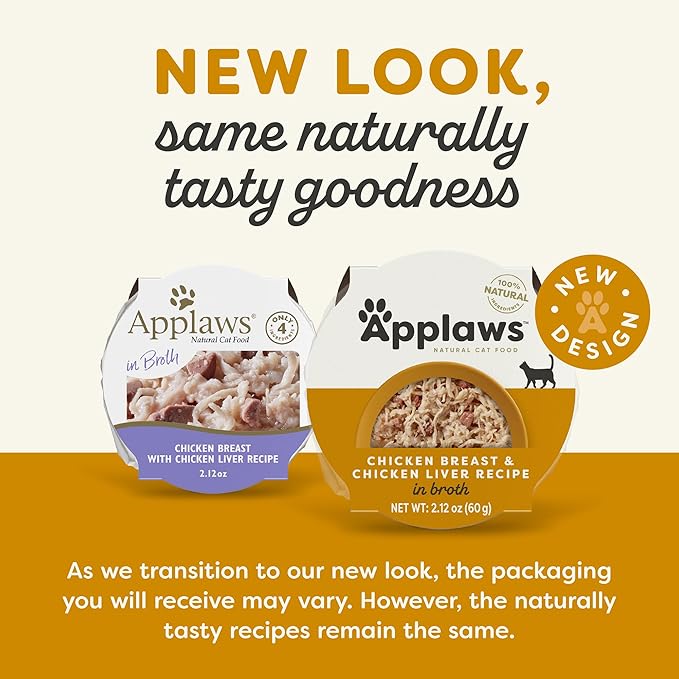 Applaws Natural Wet Cat Food in Broth, Limited and Natural Ingredients, High Protein with No Artificial Additives, Chicken Breast & Chicken Liver in Broth (10 x 2.12 oz Easy-Open Cups)