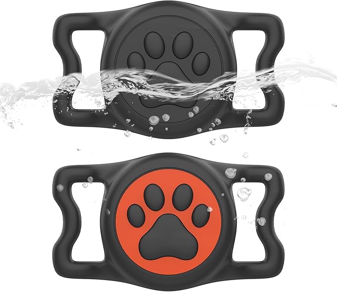 2-Pack Airtag Holder for Dog Collar, Waterproof Silicone Protective Case Cover, Anti-Lost Tracker Universal Fit for All Width Pet Collars (Black&Orange)
