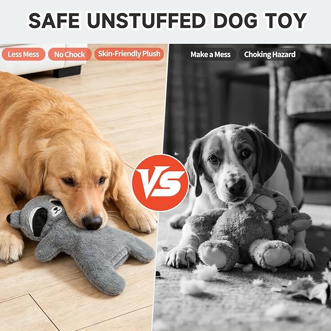 Mihachi No Stuffing Crinkle Dog Toys,2-in-1 Holds Water Bottles-Cruncher with Puncture Resistant Squeaker, Dog Squeak Toys Plush Dogs Chew Toy for Small Medium Large Breed Chewer, Raccoon