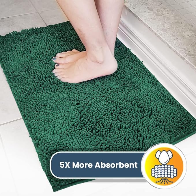 Muddy Mat® | Super Absorbent Door Mat Indoor, Microfiber Quick Dry Chenille Entryway Rug, Non-Slip Front Door Mat, Indoor Mats for Entryway, Machine Washable Pet Rug, Dark Green 24" x 120"