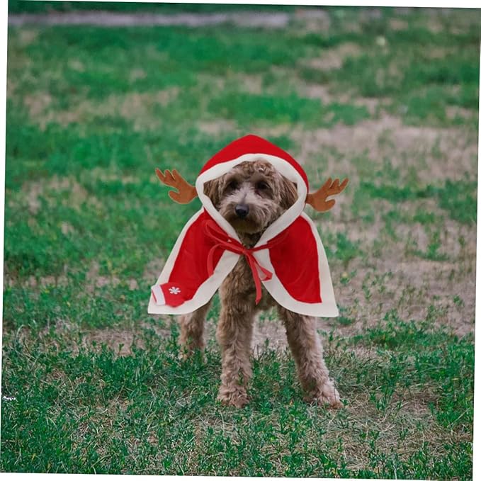 SOLUSTRE Christmas Dog Cloak with Fleece Hooded Pet Clothes XL Winter Costume Festive Pet Supplies for Dogs