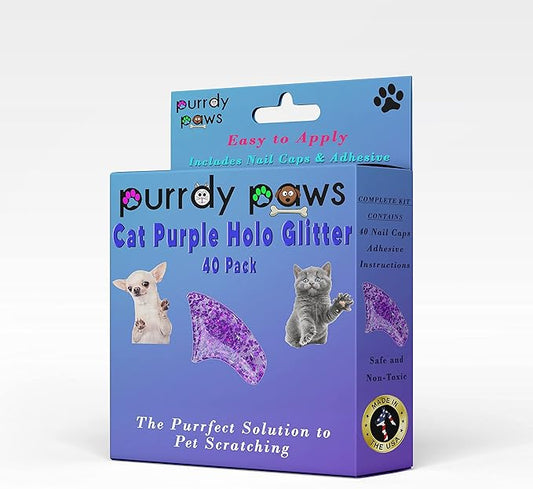 40 Pack Soft Nail Caps for Cat Claws Purple Holographic Glitter Large