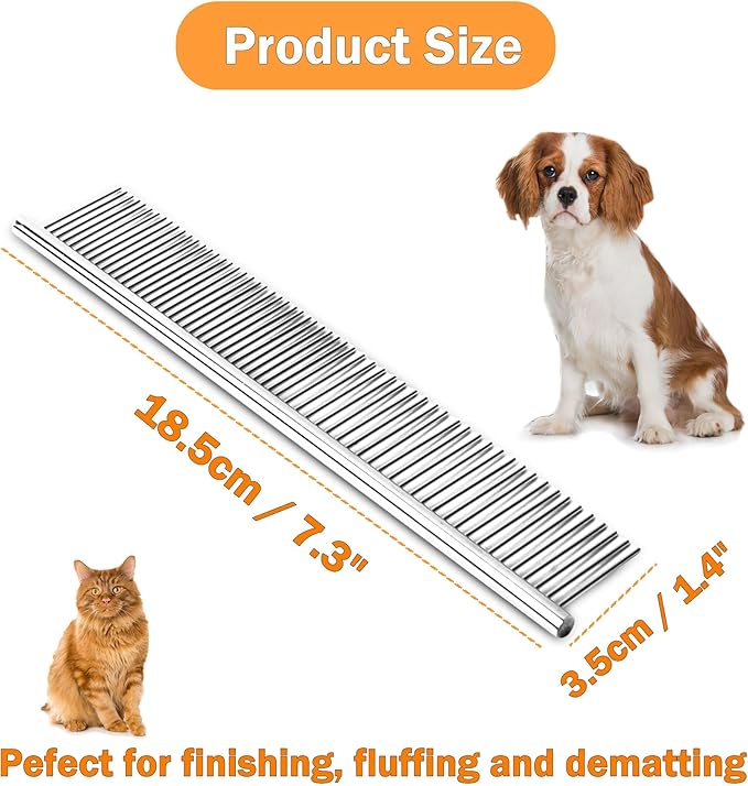 uxcell Metal Dog Comb with Rounded Teeth, 1 Pack Pet Hair Care Tool Dog Grooming Comb for Removing Tangles and Knots, Pet Comb for Long and Short Haired Dogs and Cats, 7.3IN