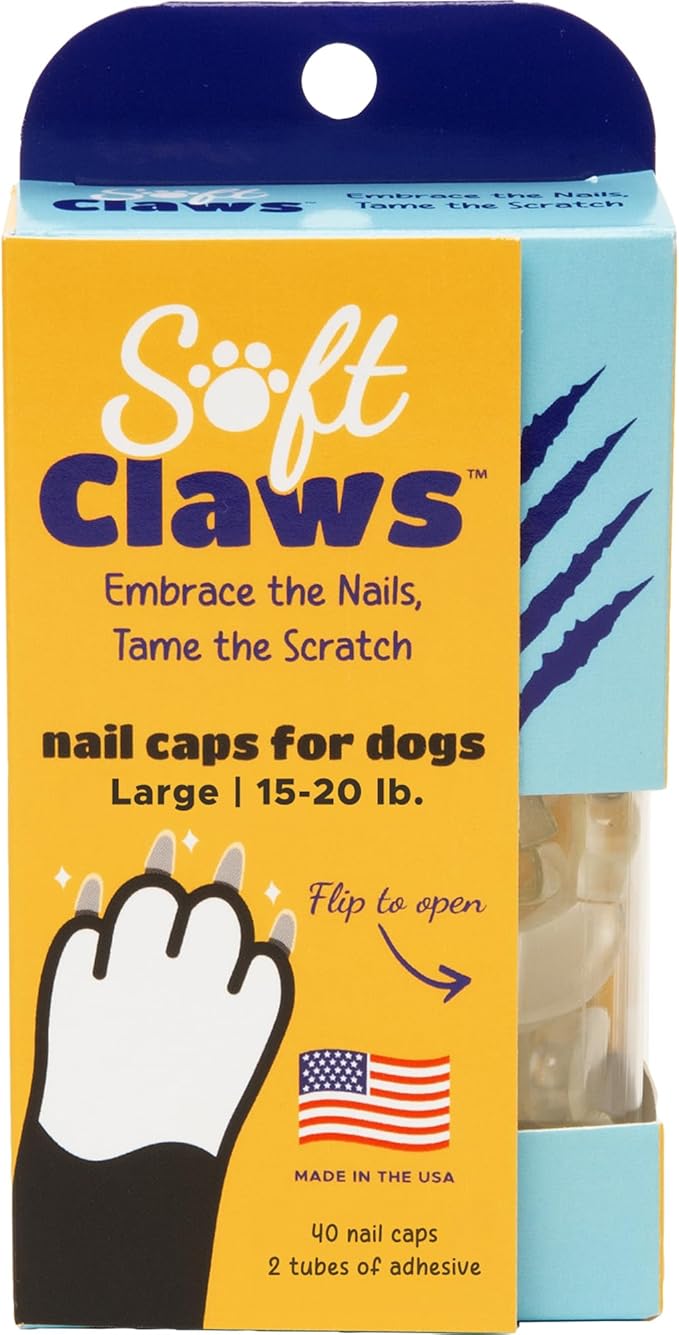 Soft Claws Dog Nail Caps, 40 Large Nail Caps, Made in USA - Vet Developed, Safe & Non-Toxic Easy to Apply Claw Covers | Protects Furniture & Skin, Natural