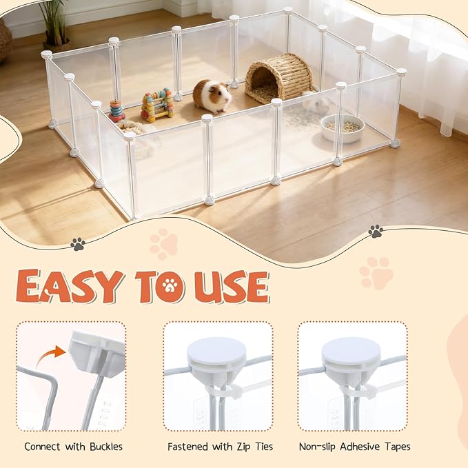 11.8" H 83" L in Total Small Animal Playpen, Anti-Jump Waterproof Puppy Play Pen Design for Kittens, Rabbits, Chicklings, Ducklings & Hamsters DIY Indoor Outdoor Use, Transparent