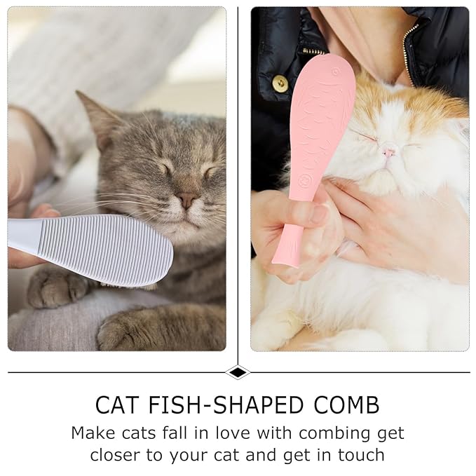TOYANDONA 2pcs Cat Slicker Brush and Fur Remover Comb for Cats, Fish-shaped Massage Grooming Tool with Soft Bristles, Blue and Pink, Suitable for Shedding Control and Daily Coat Care