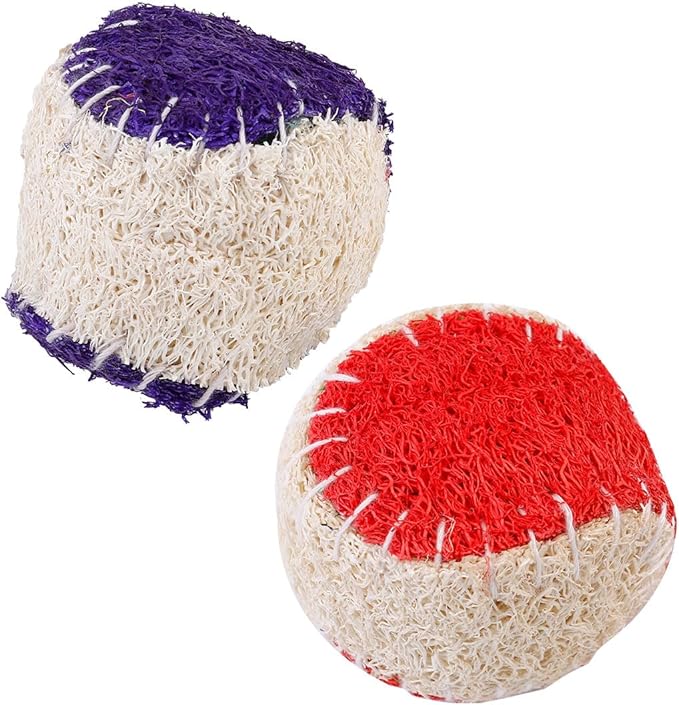 Uonlytech 2pcs Dog Tennis Balls Chew Natural Loofah Pet for Puppy Training Sturdy Dog Ball Chew Interactive Play Supplies Random Color