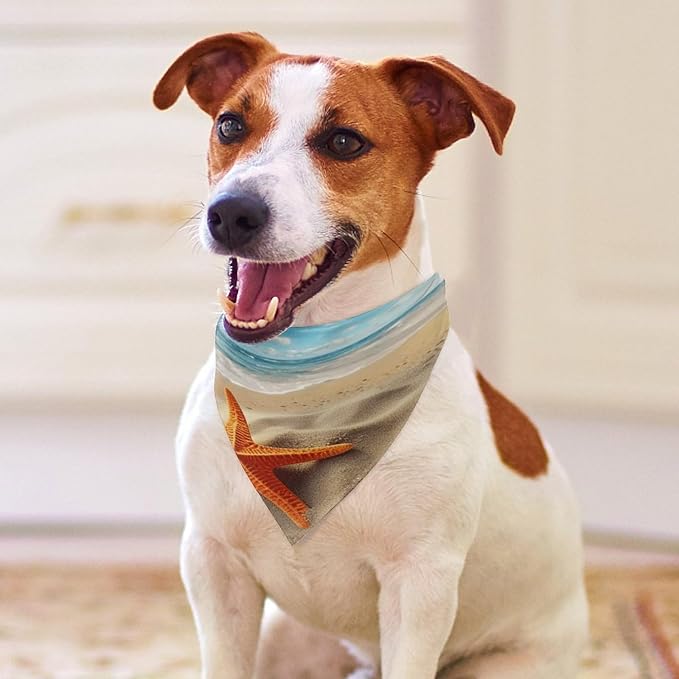 Dog Bandana Spring Pet Scarf Adjustable Triangle Sea Beach Starfish Printing Dog Bib Washable Polyester Puppy Bandana for Small Medium Large Dogs Cat Birthday Party Supplies