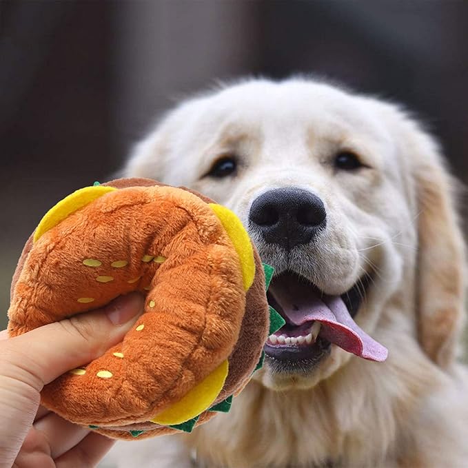 Dog Chew Toy Pet Plush Hamburger Aggressive Chewers Teething Puppy Gift Pet Supplies for Dog Puppies