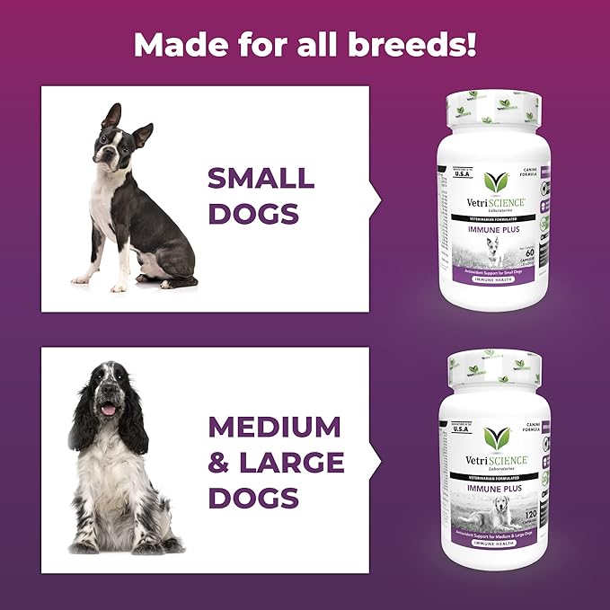 VetriScience Immunity Health Easy-Open Capsules, Immune Plus Supplement for Small Breed Dogs, Cell Advance Immune and Allergy Support with Antioxidants, Hypoallergenic Formula, 120 Count