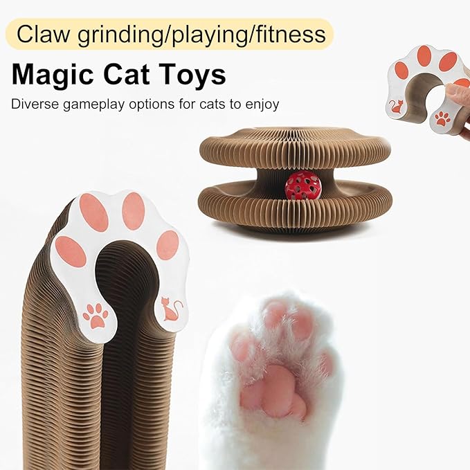 Kitty Curls Cat Toy,Magic Organ Cat Toy,Magic Organ Cat Scratcher Board,Foldable Recyclable Cat Accordion Toy for Indoor Cat Playing,Interactive Scratch Pad with Toy Ball(2pc)