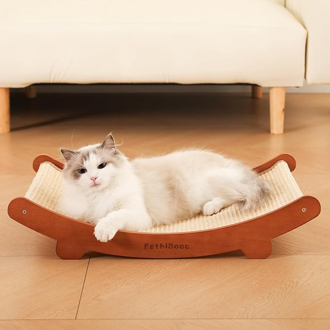 Sisal Cat Scratcher Bed Shaped U, Beech Wood Cat Scratching Pad Indoor cat Toy,Durable Cat Scratcher,Wooden Cat Furniture Protector, Large Cats Scratcher Lounge,Clawing and Play