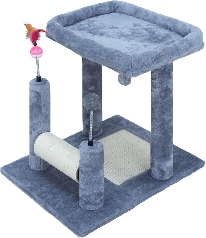 ROYPET Multifunctional Cat Scratching Posts for Indoor Kittens,Cat Scratching Posts for Play and Activity,Scratching Posts with Feather Toys and Plush Perch Bed,Grey