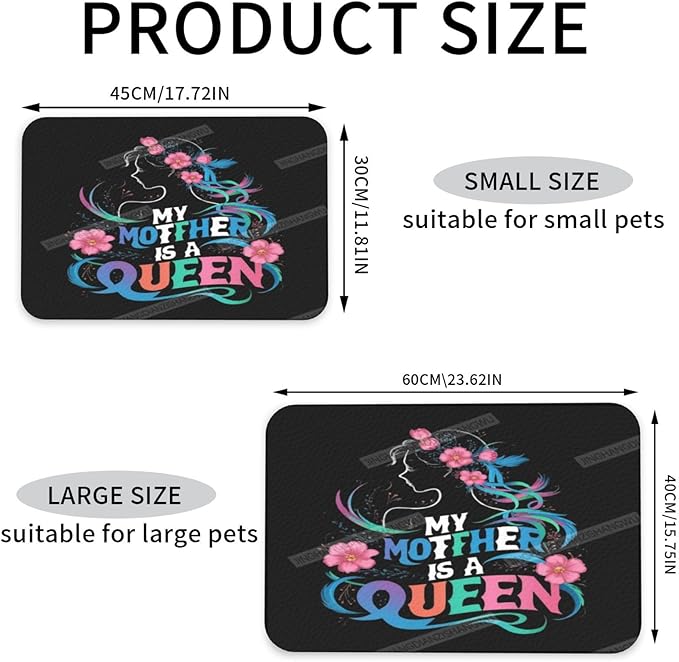 Pet Feeding Mat Colour Happy Mother's Day Floral Gift Mom Be Dog Food Mat for Food Water No Stains Quick Dry Dispenser Cat Bowl Mats for Messy Drinkers 18X12In