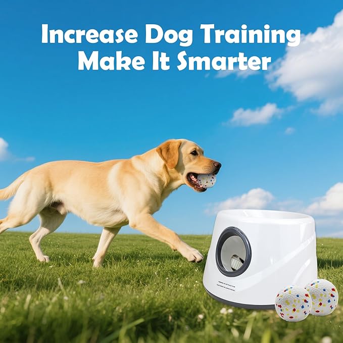 Automatic Dog Ball Launcher, Upgraded Interactive Dogs Balls Thrower for Small Dogs, Distance Adjustable Mental Stimulating Dog Toys with 4 Durable Etpu Balls 2.2 Inch (Silver Grey)