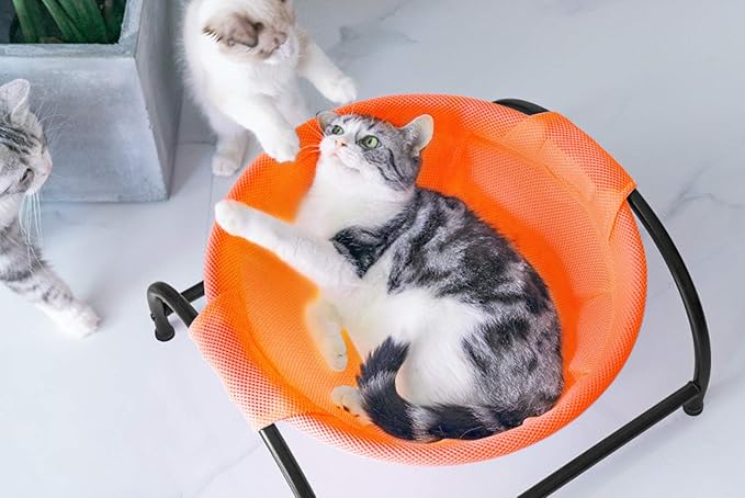 MW Cat Hammock Bed - Free-Standing Pet Sleeping Supplies, Whole Wash, Stable & Breathable (Orange)