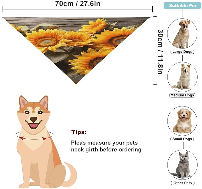 Dog Bandana Spring Pet Scarf Adjustable Triangle Plants Theme Sunflower Printing Dog Bib Washable Polyester Puppy Bandana for Small Medium Large Dogs Cat Birthday Party Supplies