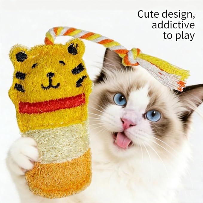 Cute Animal Shaped Natural Loofah Cat Chew Toys, Bite Resistant Teething Toys with Catnip & Silvervine for Kittens, Dental Care Pet Supplies for Cats & Small Dogs