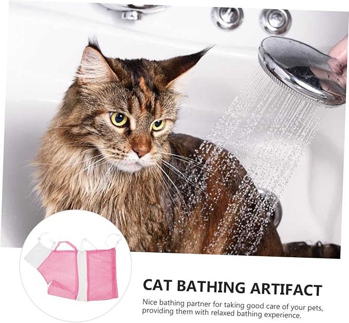 Kisangel Multipurpose Cat Bathing Bag Breathable Mesh Shower Net for Cleaning Prevents Scratching Biting for Bathing Kittens