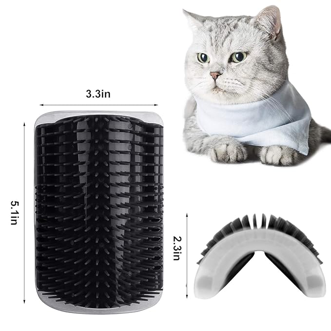 2 PACK Self Groomer, Softer Cat Corner Scratcher For Wall, Pet Grooming Massage Brush, Face Scratcher For Kitten with Long & Short Fur (Black)