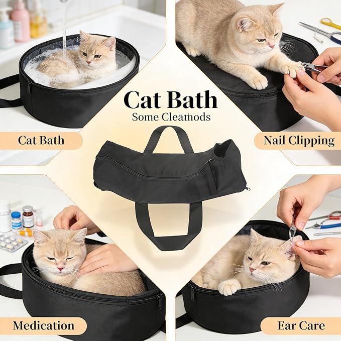 Cat Grooming Bathing Restraint Bag, No Scratching Pet Shower Bath Bag, 49x26 cm, Durable Mesh Panels - Safe Nail Clipping, Portable Design, Suitable for Cat Washing and Vet Visit