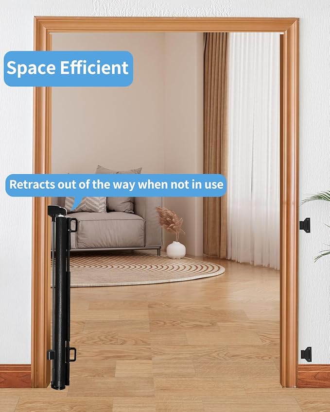 (2 Pack) Retractable Baby Gate for Doorways and Stairs, Mesh Safety Gate for Pet, Indoor & Outdoor Use, One-Hand Operation, Easy Installation, 33.6" Tall, Expands to 55" Wide（Black,33.6"x55")