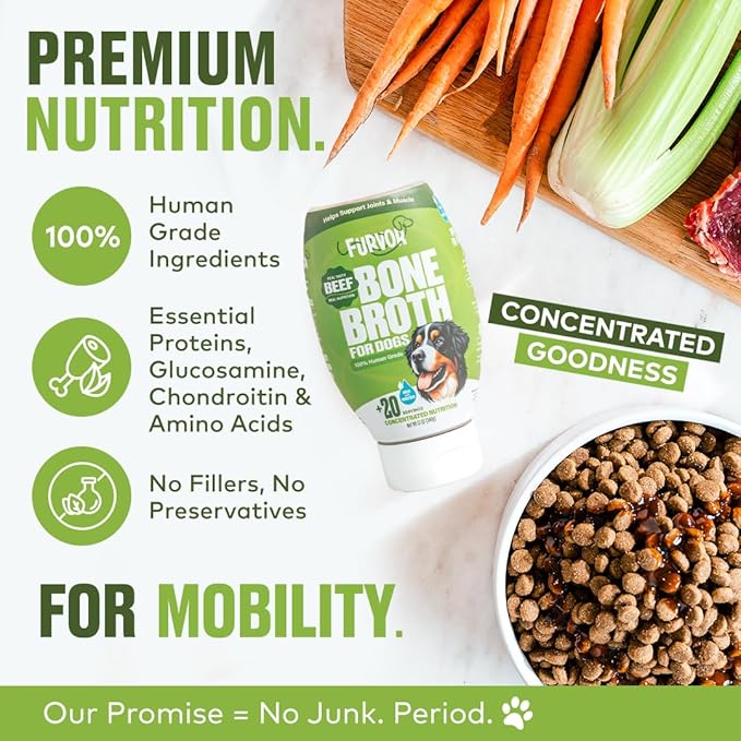 Furvor Beef Mobility Support Bone Broth Concentrate for Dogs - Collagen Protein Supplement - Boosted w/Amino Acids, Glucosamine, and Chondroitin - Dog Food Topper - Human Grade (2pk, 40 Servings)