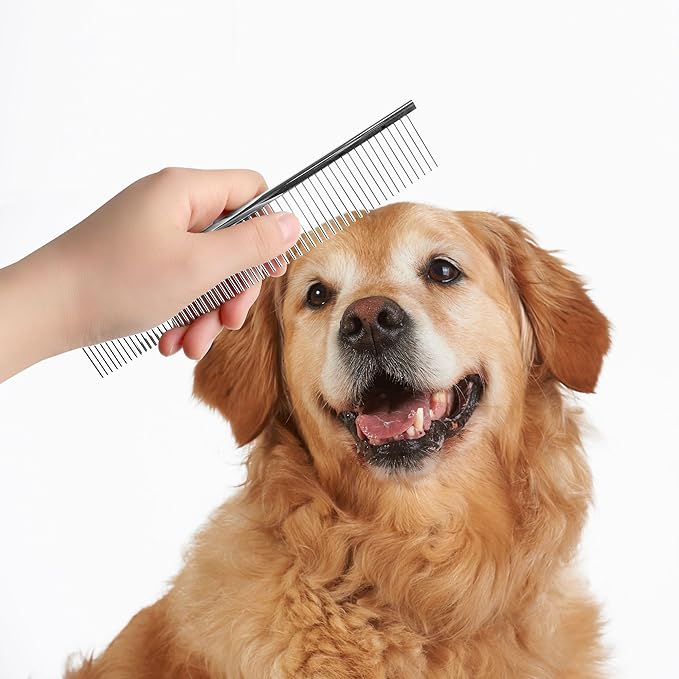 uxcell Metal Dog Comb with Rounded Teeth, 1 Pack Pet Hair Care Tool Dog Grooming Comb for Removing Tangles and Knots, Pet Comb for Long and Short Haired Dogs and Cats, 7.3IN
