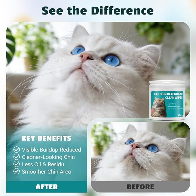 Cat Chin Finger Wipes for Cat Acne & Black Chin Buildup – Plant-Based, Gentle Cat Acne Wipes for Daily Chin Cleaning, Finger Mitt Design, 50 Count