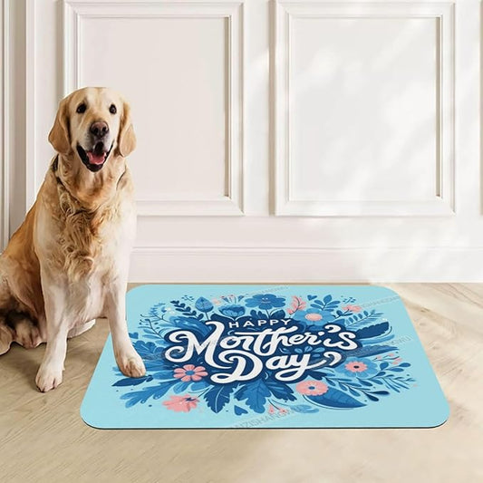Pet Feeding Mat for Floors Waterproof Dog Mat for Food and Water Happy Mother's Day Floral Gift Mom Cv Absorbent Quick Dry Non Slip Mats Cat Bowls 24x16In