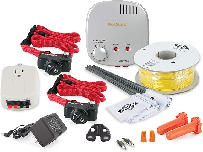 PetSafe 2-Dog Basic In-Ground Fence System - Easy Install Electric Pet Barrier with Visual Cue Boundary Flags, 2 Waterproof Collars & Indoor Transmitter - Long-Lasting Training System