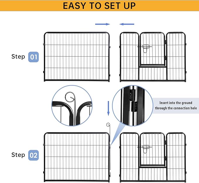 BestPet | Dog Playpen | 24 Inch, 24 Panels | Heavy Duty Metal Pet Exercise Pen | Indoor Outdoor Fence Panels | Rust-Resistant, Removable, Tool-Free Setup | Anti-Skid, Expandable Design