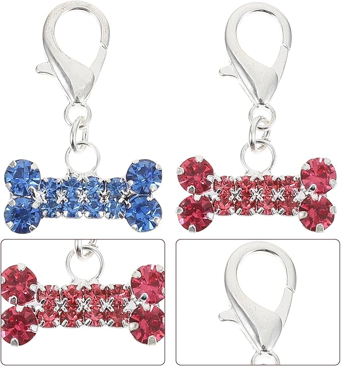 GALPADA 2pcs Rhinestone Bone Dog Collar Pendants Decorative Hanging Accessories for Pet Collars Pink and Blue Dog Cat Charm Ornaments for Pet Supplies