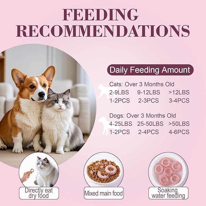 Dylan's cabin Freeze Dried Chicken Cat & Dog Treats - High Protein Dragon Fruit Doughnut with Slamon & Duck Meat Training Kitten Puppy Snack for Coat Gut Healthy, 22pcs